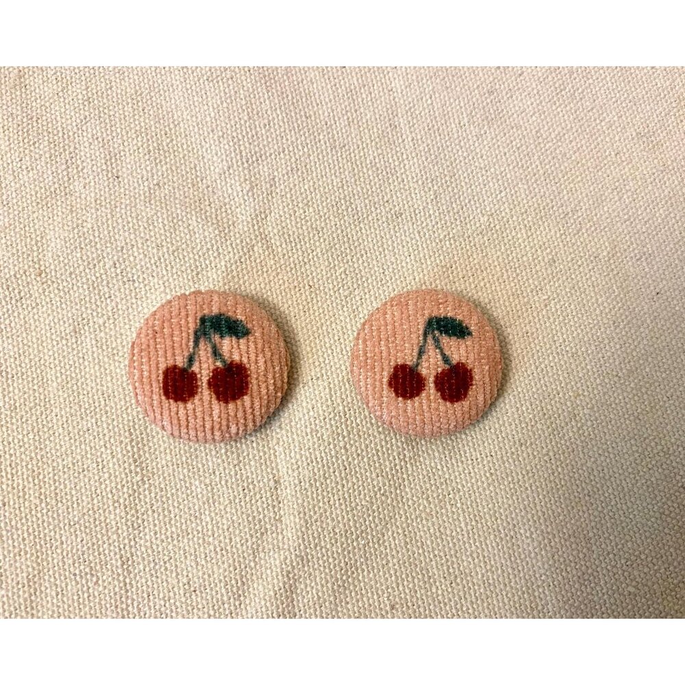 Cherry Corduroy Fabric Buttons: Handmade Sewing & Craft Supplies